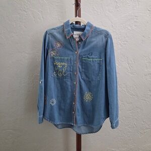 T103. Embroidered Chambray Button Down Shirt